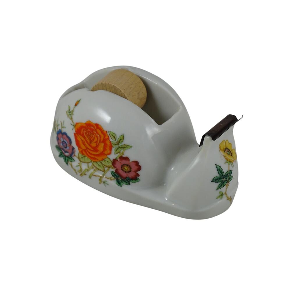 Vintage Counterpoint Japan Ceramic Snail Floral Tape Dispenser Office